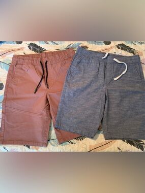 Men's Casual Drawstring Shorts in Dusty Rose and Chambray Blue